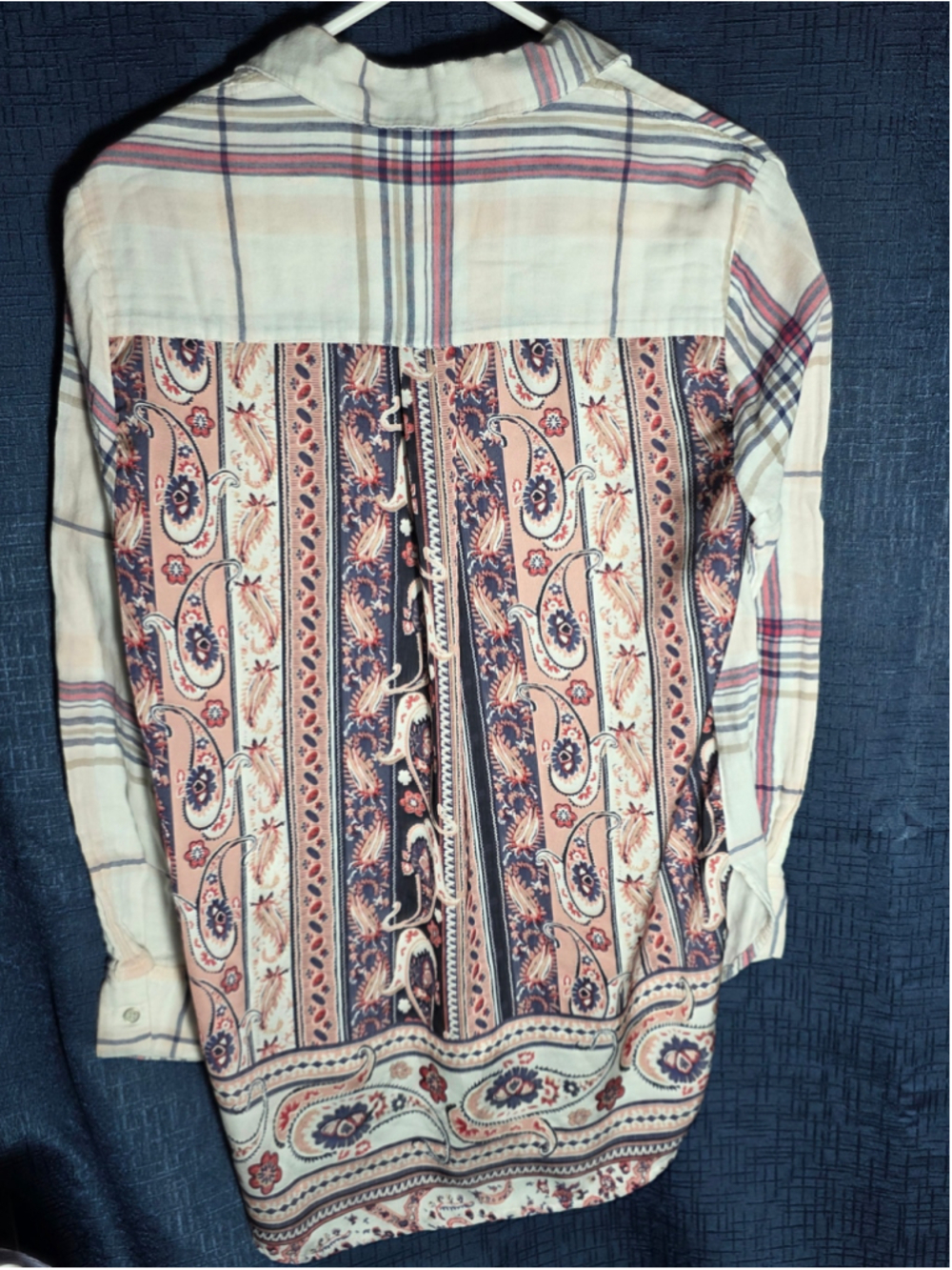 Women's Tribal Jeans White Pink Plaid Button Down Shirt M paisley country chic - Picture 6 of 6